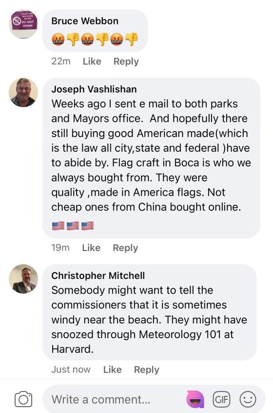 Facebook comments on Delray Beach flag