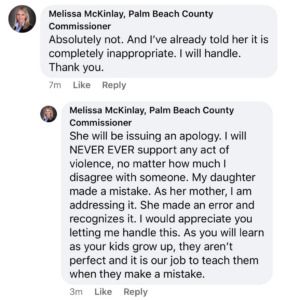 McKinlay's Facebook post about her daughter's assassination comment about the Governor