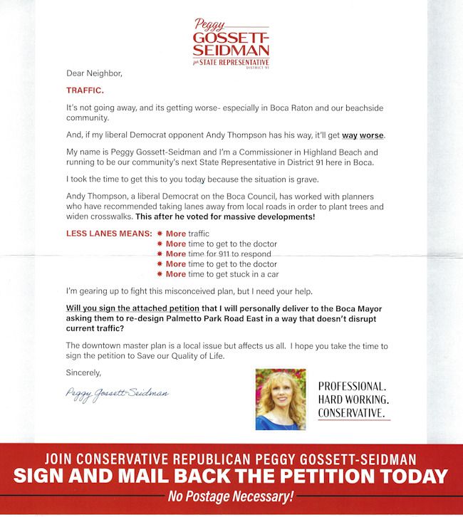 Peggy Gossett-Seidman traffic letter