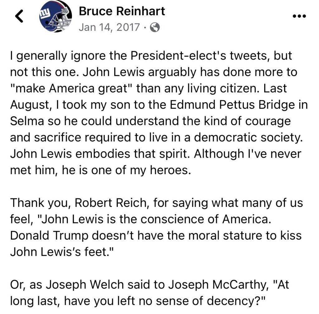 Bruce Reinhart Facebook Post Screenshot