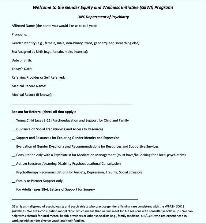 UNC Health Intake Form