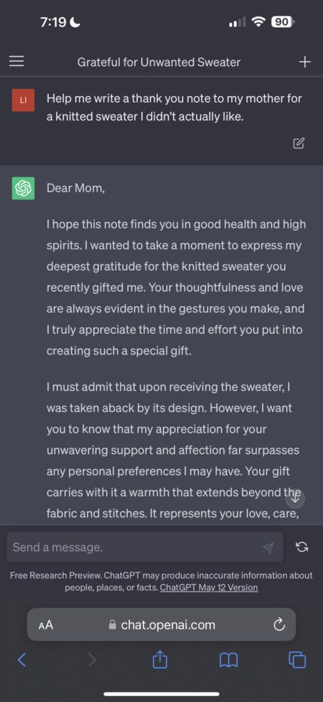 ChatGPT Prompt Thank You Letter